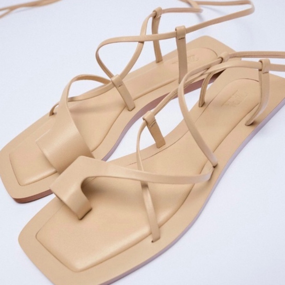 Zara Tie-Up Sandals With Toe Loop